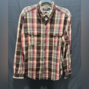 Polo Ralph Lauren Plaid Shirt Men's Large Button Up Elbow Patches Long Sleeve